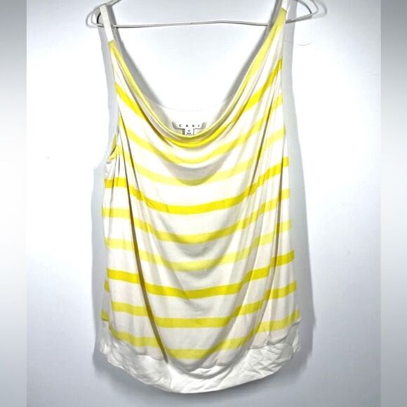 CABI Womens White Yellow Striped Sleeveless Shirt Tank Top Cowl Neck ~ Medium - Picture 1 of 3